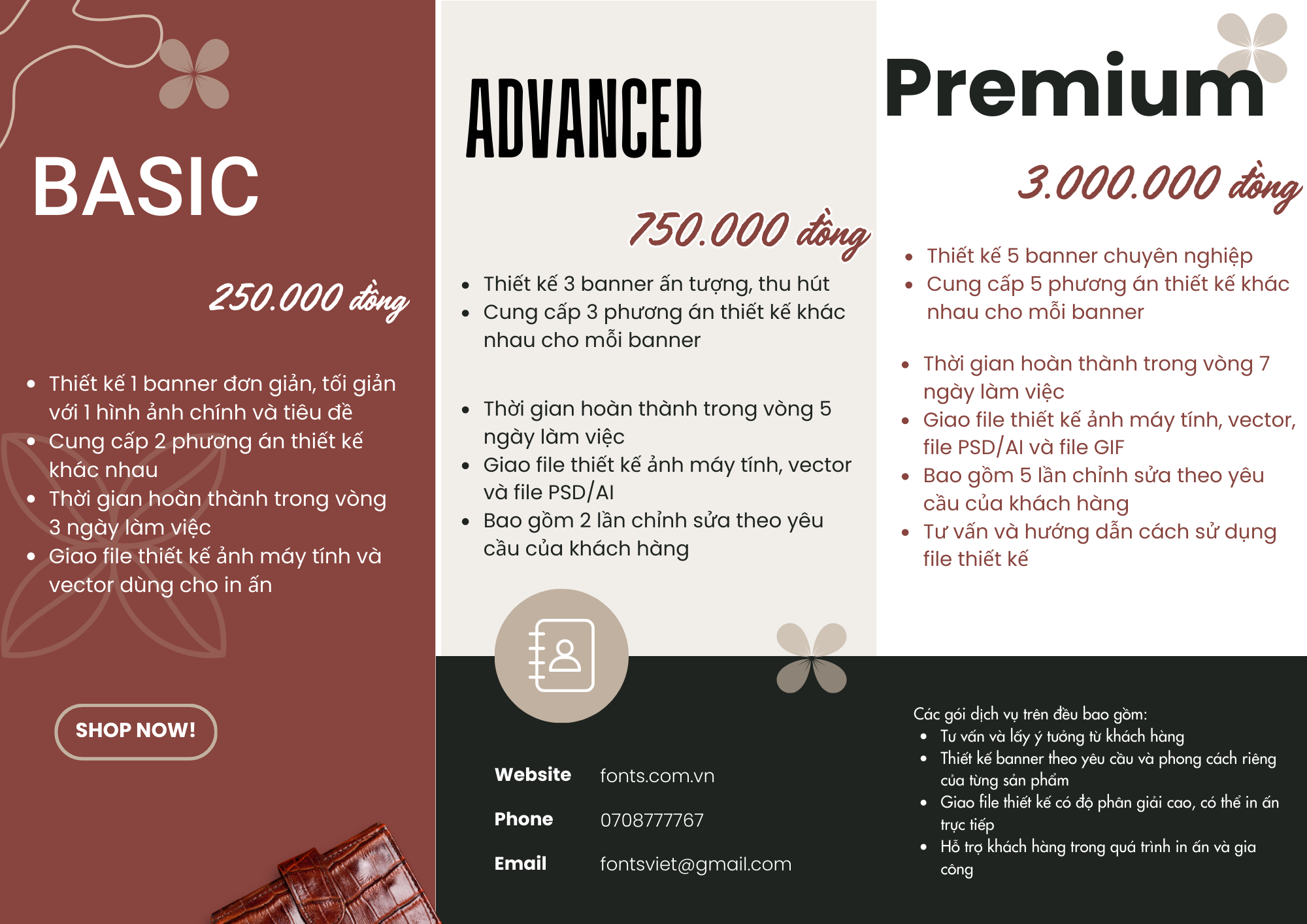 bảng giá dịch vụ thiết kế banner của Fonts Việt